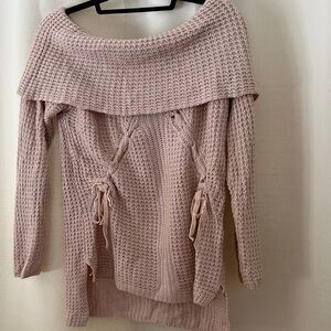 Women's Off-Shoulder Knit Sweater - Pink